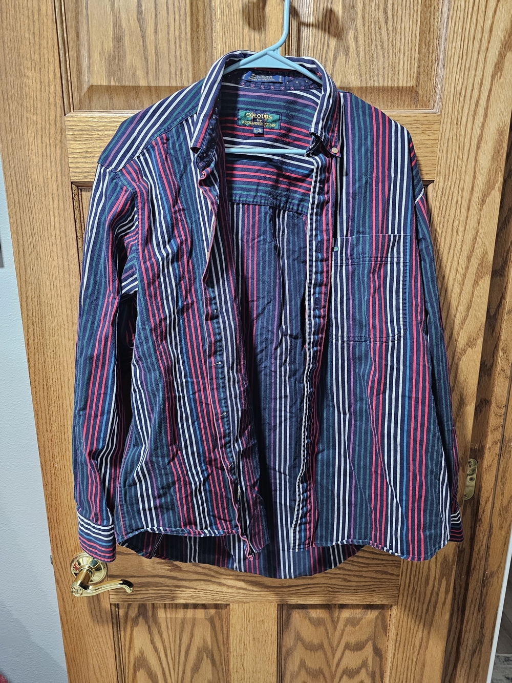 Striped Button-Up Shirt in Navy, Red, White Vintage